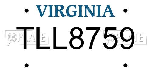 TLL8759 Virginia License Plate