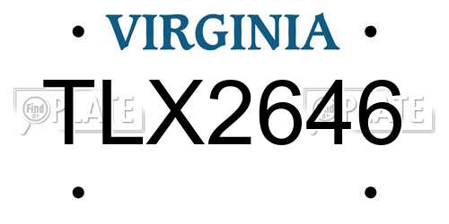 TLX2646 Virginia License Plate