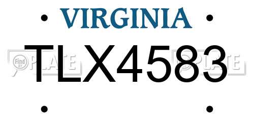 TLX4583 Virginia License Plate