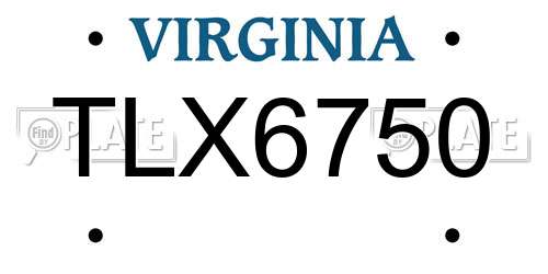 TLX6750 Virginia License Plate