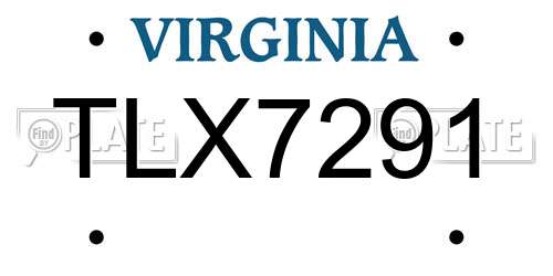 TLX7291 Virginia License Plate