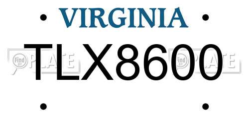 TLX8600 Virginia License Plate