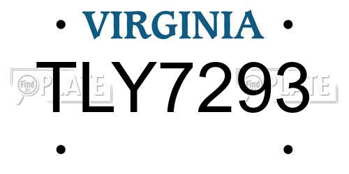 TLY7293 Virginia License Plate