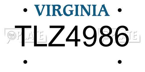TLZ4986 Virginia License Plate