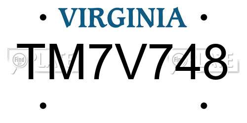 TM7V748 Virginia License Plate