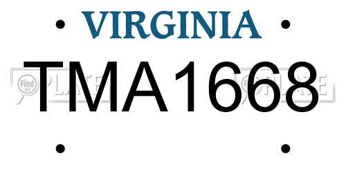 TMA1668 Virginia License Plate