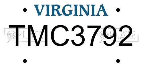 TMC3792 Virginia License Plate