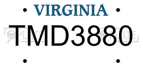 TMD3880 Virginia License Plate