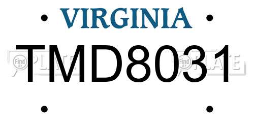 TMD8031 Virginia License Plate