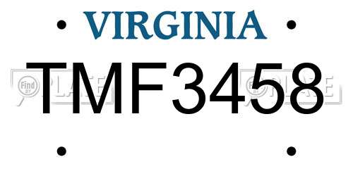 TMF3458 Virginia License Plate