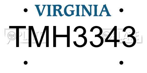 TMH3343 Virginia License Plate