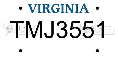 TMJ3551 Virginia License Plate