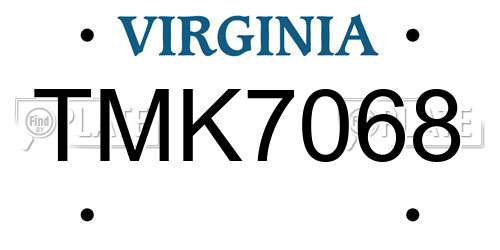TMK7068 Virginia License Plate