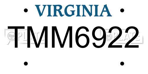 TMM6922 Virginia License Plate