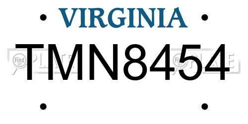 TMN8454 Virginia License Plate