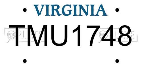 TMU1748 Virginia License Plate
