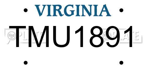 TMU1891 Virginia License Plate