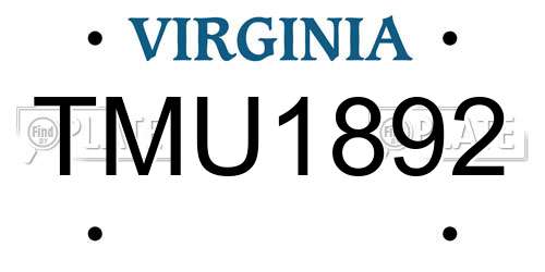 TMU1892 Virginia License Plate