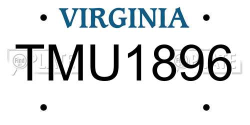 TMU1896 Virginia License Plate