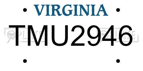 TMU2946 Virginia License Plate