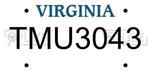 TMU3043 Virginia License Plate