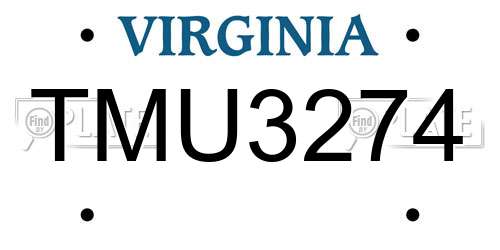 TMU3274 Virginia License Plate