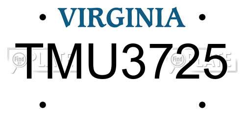 TMU3725 Virginia License Plate