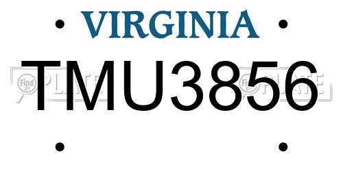 TMU3856 Virginia License Plate