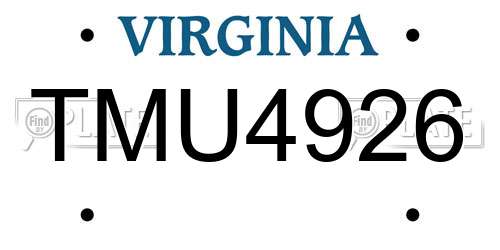 TMU4926 Virginia License Plate