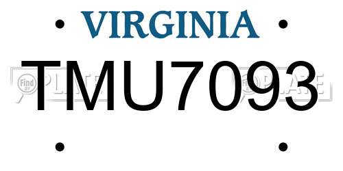 TMU7093 Virginia License Plate
