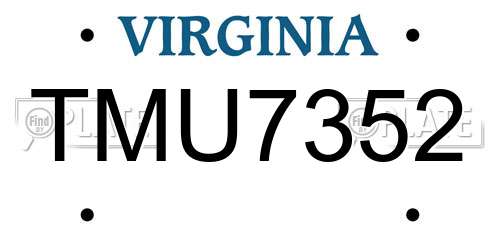 TMU7352 Virginia License Plate