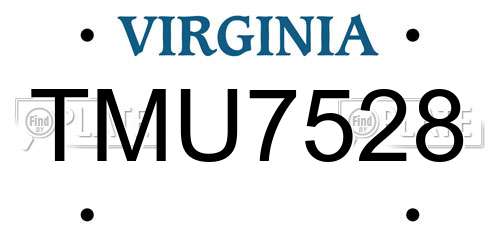 TMU7528 Virginia License Plate