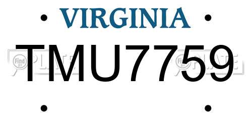 TMU7759 Virginia License Plate