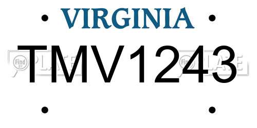 TMV1243 Virginia License Plate