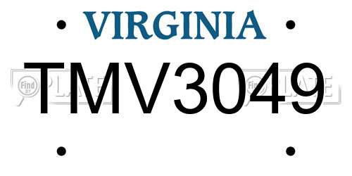 TMV3049 Virginia License Plate
