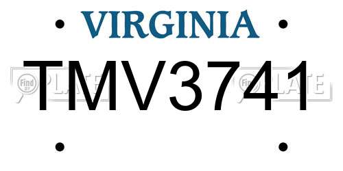TMV3741 Virginia License Plate