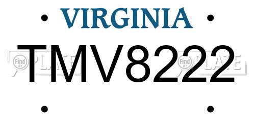 TMV8222 Virginia License Plate