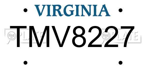 TMV8227 Virginia License Plate