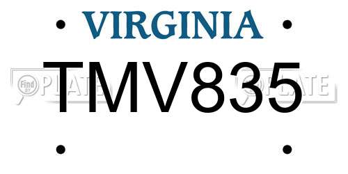 TMV835 Virginia License Plate