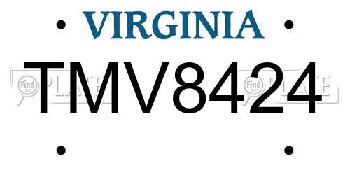 TMV8424 Virginia License Plate