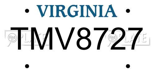 TMV8727 Virginia License Plate