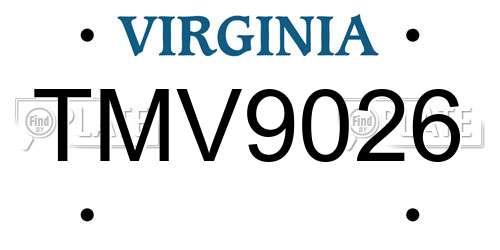 TMV9026 Virginia License Plate