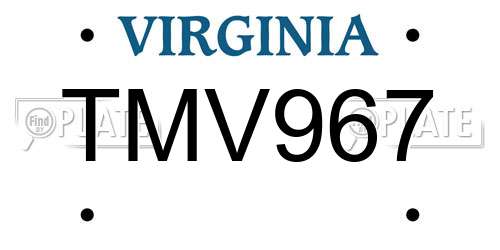 TMV967 Virginia License Plate
