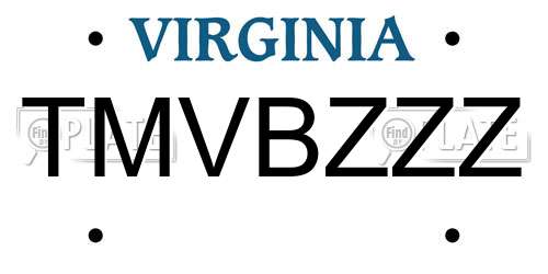 TMVBZZZ Virginia License Plate