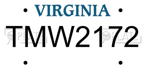 TMW2172 Virginia License Plate