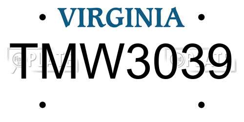 TMW3039 Virginia License Plate