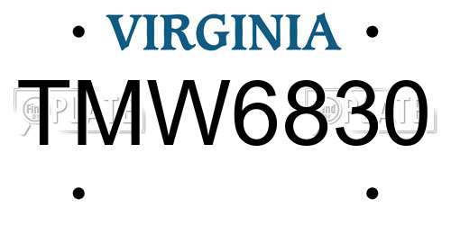 TMW6830 Virginia License Plate