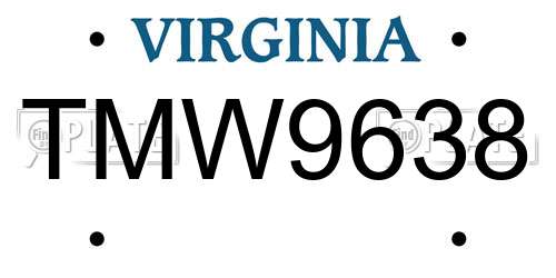 TMW9638 Virginia License Plate