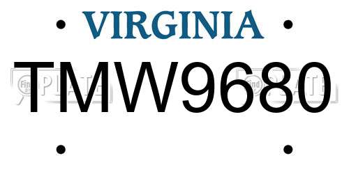 TMW9680 Virginia License Plate