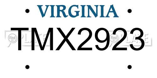 TMX2923 Virginia License Plate